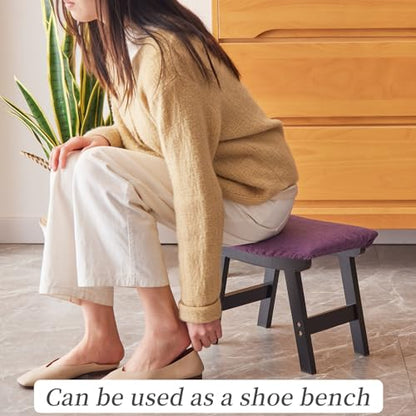 Kitsanery Foot Stool,Ottoman,Bamboo Small Sofa Foot Rest Under Desk,Extra Seating for Living Room, Bedroom and Kitchen (Black Stool Legs - Purple Surface) - color: Black Stool Legs - Purple Surface