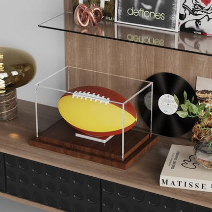 VGMiu Football Display Case with Wood Base, Acrylic Football Case Display Clear Box with Removable Built-in Ball Holder for Autographed Footballs, Sports Collectibles, Memorabilia Displays - size: Football Case