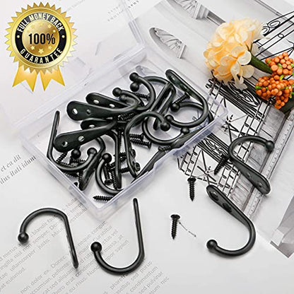 ZAYBOD 15 Pack Black Wall Hooks, Premium Zinc Alloy Coat Hook | Modern style, moisture-resistant finish. For entryway, bathroom, kitchen, keys, hats, towels, bags - color: 15PCS + Single Hook