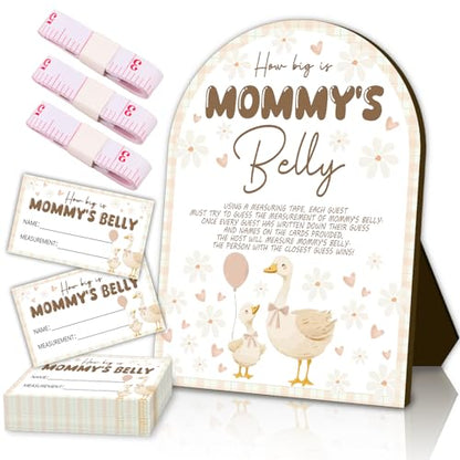 54 Piece Goose Wooden Signs with 50 Guest Game Cards - Measure Your Belly Baby Shower Game Birthday Supplies Party Decorations, Baby Shower Table Signs Centerpieces