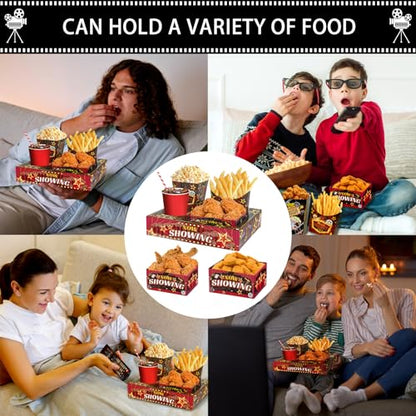 KiDEPOCH Movie Night Snack Trays Boxes with Disposable Paper Food Trays, Popcorn French Fry Candy Food Drink Holder for Cinema Movie Birthday Party