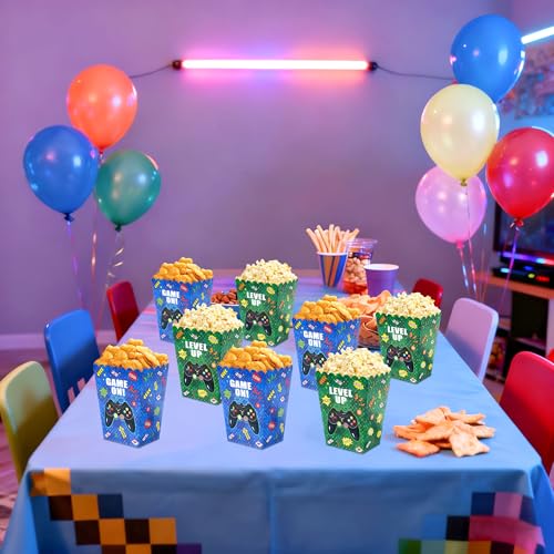 10Pcs Video Game Popcorn Boxes Level Up Candy Goodie Boxes Gaming Party Favors Gift Bags Video Game Birthday Party Supplies Baby Shower Decorations