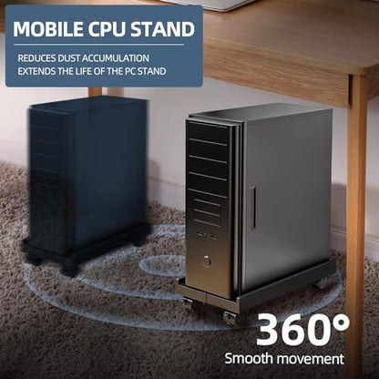 Adjustable Mobile CPU Stand, Ventilated Computer Tower Stand with 4 Caster Wheels Fits Most PC Tower, Under Desk CPU Holder PC Floor Cart Computer Riser for Students and Gamers (Gray) - color: Regular Gray