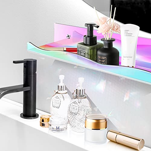DILIBRA 6 Packs Iridescent Clear Acrylic Floating Shelves, 15.7 Inch Large Set up for Funko Pop Display Case Picture Ledge Shelf, Acrylic Floating Wall Bookshelf Organizer for Kids Room Bathroom