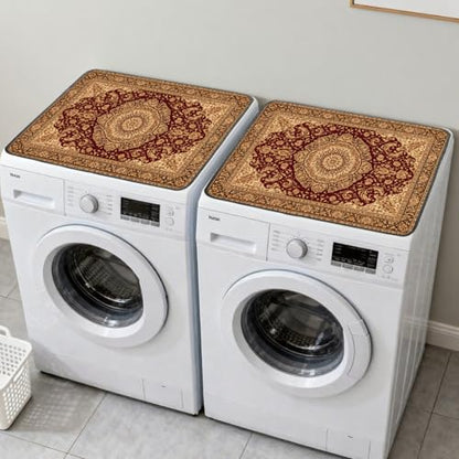 Nuxovilar Red Persian Medallion Rug Dryer Cover for the Top, Non-slip Washer & Dryer Protector, 23.62"x19.68" Dust-proof Washing Machine Mat, Diatom Mud Polyester Top Pad for Laundry Room - color: YYE08150