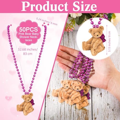 Roowest 51 Pcs Don't Say Baby Shower Game Wooden Bear Sign Table Decor Gift Sets 50 Bear Necklaces for Baby Shower Gender Reveal Games Party Favor(Pink) - color: Pink