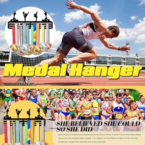 Resama Medal Hanger Holder Display Wall Rack Frame Shelf-Medal Hanger Awards Ribbon Soccer,Gymnastics,Holder Display Rack for 60 Medals - color: Gymnastic