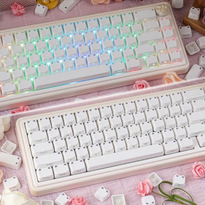 White Keycaps - Shine Through PBT Keycaps,113 Keys Side Print Cute Cat Keycaps, Mao Profile Custom Keycap for 60 65 75 100 Percent Cherry MX Mechanical Keyboard - color: White Cat