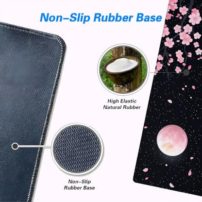 Cherry Blossom Mouse Pad Pink Moon Petal Night Sky Sakura Art Mousepad XL Large Gaming Mouse Pad Laptop Keyboard Mat Desk Pad Professional Desk Pad for Office Equipment 31.5x11.8 Inch - color: Cherry Blossom