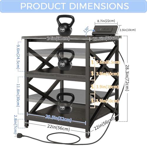 METYERRY Large Printer Stand with Power Outlet, with Height Adjustable Storage Shelf, 3 Tier Rolling Printer Cart with Industrial Wheels, 23.6 x 23.6 Inches Printer Table for Home Office,Black - color: Black