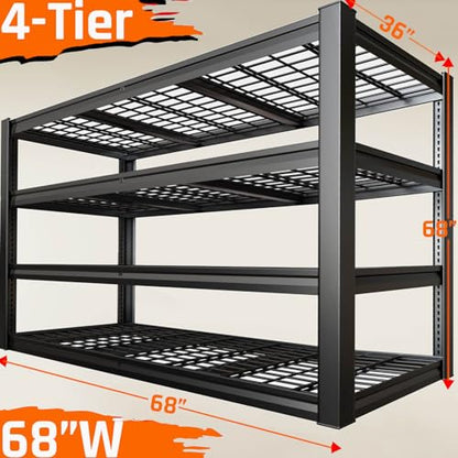36" D Storage Shelves, 68" W Garage Shelving Heavy Duty Metal Adjustable Garage Shelves, Shelving Units Industrial Shelving for Warehouse, 68" W x 36" D x 68" H, 2 Pack - size: 68"Wx68"Hx36"D | 4 Tier