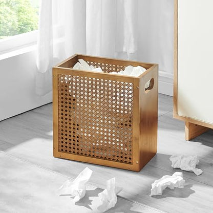 TIOPGHAD 3-Gallon Small Rattan Wicker Waste Basket Trash Can, Brown | Bamboo Frame with Handles, 11.8x6.7x11.8 inches, Waterproof Coating, Ideal for Bathroom, Office and Bedroom - color: Brown