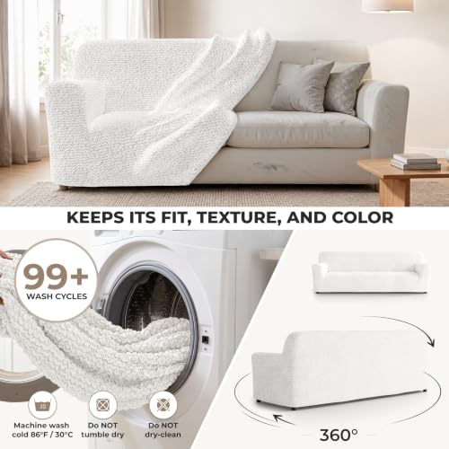 Premium Stretch Couch Covers for Sofa - Sofa Chair Cover Washable, Dogs & Pets Friendly - Elastic Polyester Loveseat Slipcovers - Non-Slip Love Seat Couch Covers - Crisp White (86"-120" Wide) - color: Crisp White, size: 86"-120" Wide