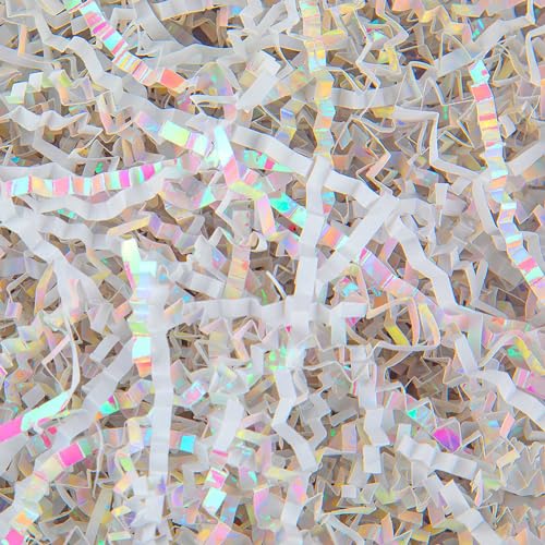 Caleihd Crinkle Cut Paper Grass Cushion Paper Streamer for Christmas Wedding Birthday Bridesmaid Engagement Craft Gift Boxes Bags Filler Decoration 4.5oz Diamond White - color: Diamond White