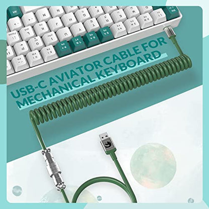 ZIYOU LANG RK-T8 Wired 65% Mechanical Gaming Keyboard with RGB LED Backlit Anti-ghosting TKL Mini 68 Key Custom Coiled C to A Cable Tactile Blue Switch for PS4 PS5 Xbox PC Mac Gamer(Green/White) - color: Green White, size: 65% Keyboard