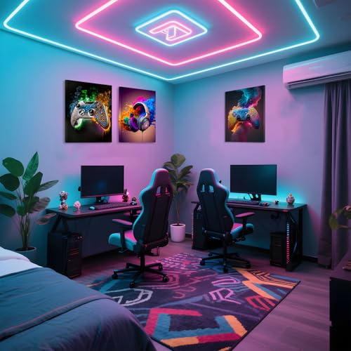 SEHSUVC Gaming Room Canvas Wall Art Set of 3, Game Posters Wall Decor, Gamer Paintings Picture Print for Boys Room Kids Game Room Bedroom Boys Home Decoration 12x16 In Framed Ready to Hang - color: Colorful Canvas, size: 16L" x 12W"