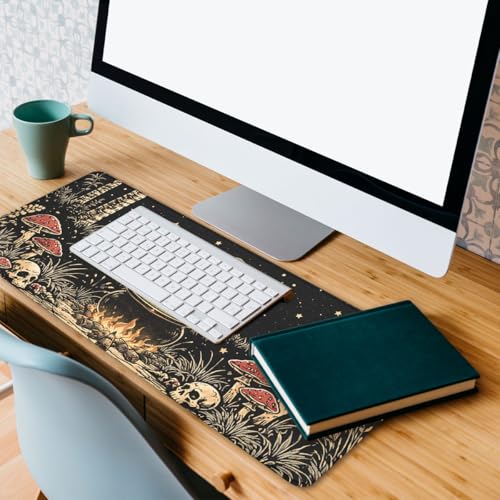 Dark Fantasy Gaming Mouse Pad Skeleton Witch Scene Large Desk Mat Extended Large Laptop Keyboard Non-Slip Rubber Base with Stitched Edges for Home Office Computer Keyboard Laptop 31.5"x11.8" - color: Dark Fantasy