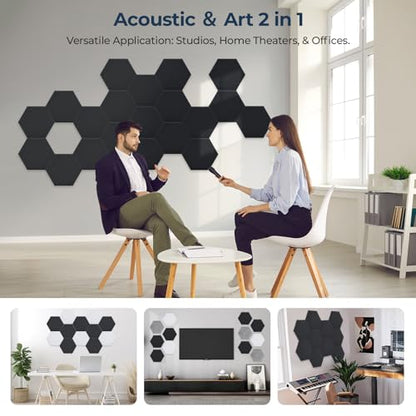 18 Pack Hexagon Acoustic Panels, 12" x 10" x 0.4" High-Density Soundproof Wall Panels, Self-Adhesive Acoustic Wall Panels for Studio, Home, Office, Black - color: Basic Hexagon - Black, size: Hexagon - 18 Pack