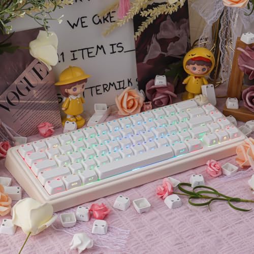 White Keycaps - Shine Through PBT Keycaps,113 Keys Side Print Cute Cat Keycaps, Mao Profile Custom Keycap for 60 65 75 100 Percent Cherry MX Mechanical Keyboard - color: White Cat
