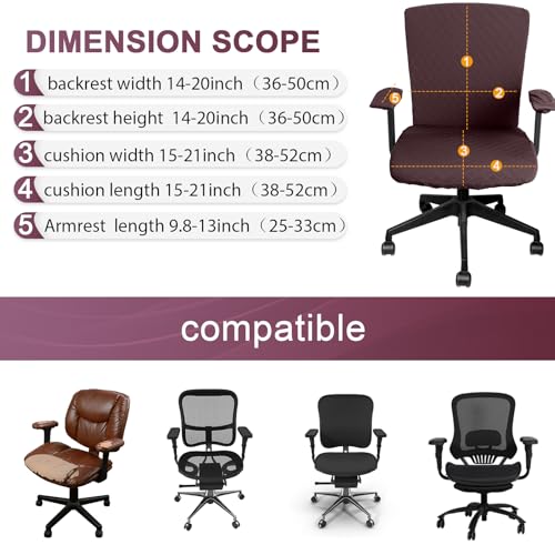 Tallew 4 Pcs Office Chair Covers Set Computer Universal Protective Stretchable Chair Seat Covers Desk Armrest Slipcovers Pads Office Cushion Backrest for Rotating(Coffee Color) - color: Coffee Color