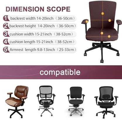 Tallew 4 Pcs Office Chair Covers Set Computer Universal Protective Stretchable Chair Seat Covers Desk Armrest Slipcovers Pads Office Cushion Backrest for Rotating(Coffee Color) - color: Coffee Color