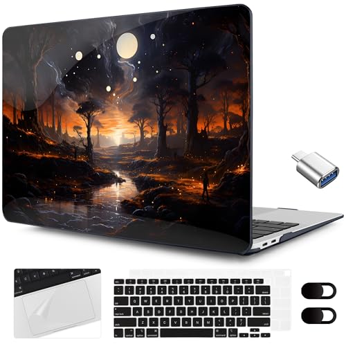 MEEgoodo for MacBook Air 13.3 inch Case 2021 2020 2019 2018 A2337 M1 A2179 A1932, Laptop Shell for MacBook Air M1 with Keyboard Webcam Cover & Trackpad Film & Type C Adapter,Fantasy Night Landscape - color: Fantasy Night Landscape