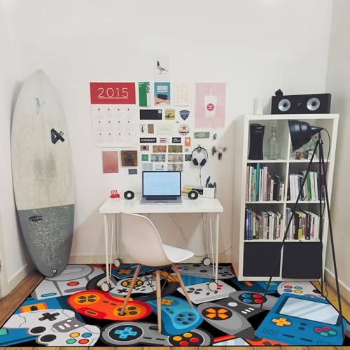Game Area Rug Teen Boys Carpet, 3D Gaming Rugs Gamepad Controller Mat for Boys Girls Bedroom Playroom, Non-Slip Gamer Rugs Children Gaming Area Rugs (79" x 59", Blue) - color: Blue, size: 4'11" x 6'7" (Rectangular)
