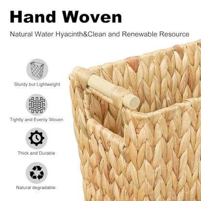 Coeusy 6 Gallon Wicker Trash Can with Wooden Handle,Wicker Waste Basket for Bathroom,Bedroom,Large Narrow Water Hyacinth Trash Basket,Rattan Boho Decor Farmhouse Bathroom Trash Can - size: 6 Gallon
