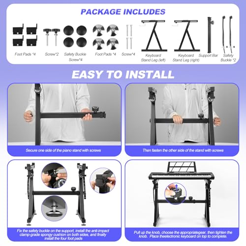GrowDaily Keyboard Stand Piano Duty Stand Z Style Adjustable Keyboard Holder Piano Keyboard Stand Fits 54, 61 And 88 Keys Electric Keyboards Digital Pianos