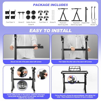 GrowDaily Keyboard Stand Piano Duty Stand Z Style Adjustable Keyboard Holder Piano Keyboard Stand Fits 54, 61 And 88 Keys Electric Keyboards Digital Pianos