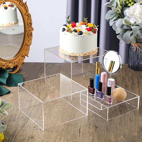 Set of 3 Acrylic Display Risers - Acrylic Boxes & Cubes - 5 Sided with Hollow Bottoms - Display Stand for Collectibles (Clear) - color: Clear