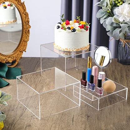 Set of 3 Acrylic Display Risers - Acrylic Boxes & Cubes - 5 Sided with Hollow Bottoms - Display Stand for Collectibles (Clear) - color: Clear