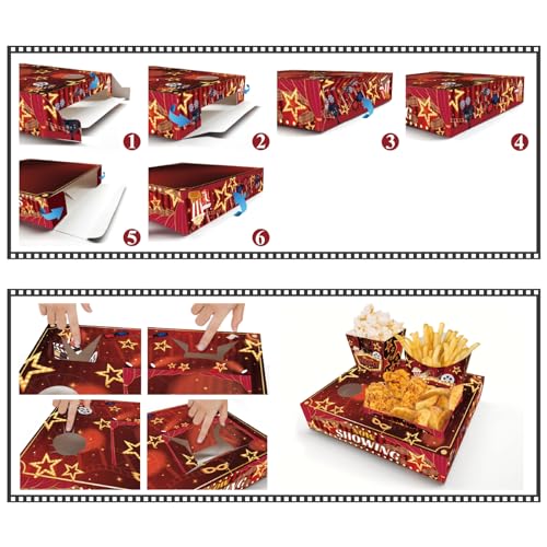 KiDEPOCH Movie Night Snack Trays Boxes with Disposable Paper Food Trays, Popcorn French Fry Candy Food Drink Holder for Cinema Movie Birthday Party