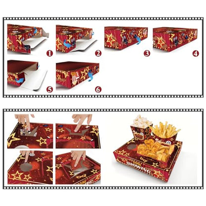 KiDEPOCH Movie Night Snack Trays Boxes with Disposable Paper Food Trays, Popcorn French Fry Candy Food Drink Holder for Cinema Movie Birthday Party