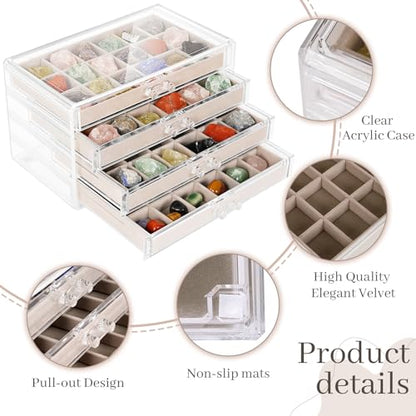 Bfttlity Acrylic Rock Display Case, 72 Grids Rock Collection Box for Kids, Clear Display Cases for Stones Collectibles Gemstone Crystals Storage Boxes (72 Grids) - size: 72 Grids