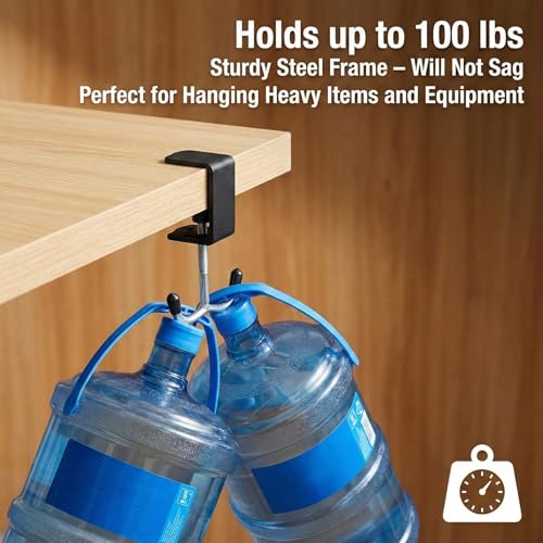 2 Pack Heavy Duty Purse Hooks for Hanging Bags Adjustable Table Hooks Steel Under Desk Purse Bag Holder Clamp-On Backpack Hooks for Handbag Umbrellas Office Table Accessories