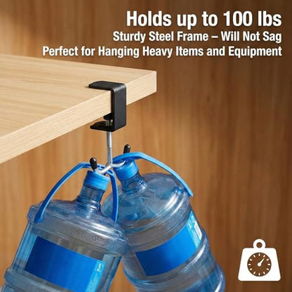 2 Pack Heavy Duty Purse Hooks for Hanging Bags Adjustable Table Hooks Steel Under Desk Purse Bag Holder Clamp-On Backpack Hooks for Handbag Umbrellas Office Table Accessories