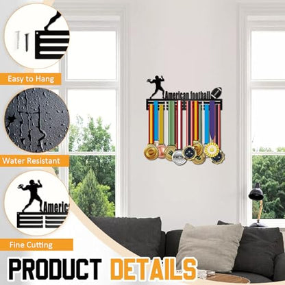 Resama Medal Hanger Holder Display Wall Rack Frame Shelf-Medal Hanger Awards Ribbon Soccer,Gymnastics,Holder Display Rack for 60 Medals - color: American FootBall