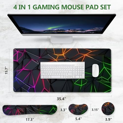 DINKY Gaming Mouse Pad Wrist Support Set, Large Desk Mat Protector, XXL Mousepad +Keyboard Wrist Rest+Ergonomic Mouse Wrist Pad +Coaster Desk Pad, Glowing Diamond Grid - color: Glowing Diamond Grid