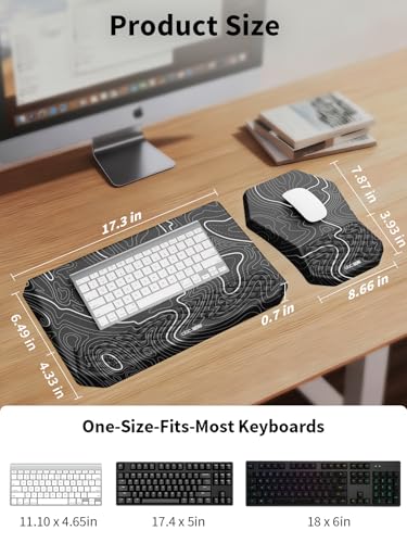 3-in-1 Ergonomic Keyboard Stand with Wrist Rest & Mouse Pad Set, Comfy Keyboard Riser Holder Soft Mousepad with Massage Design, Memory Foam and Non-Slip PU Base for Pain Relief, Topographic - color: Black Topographic