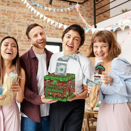 Surprise Money Box Gift Pull for Game Lover- Pixel Game Happy Birthday Money Box for Cash Gift Set Included Happy Birthday Card and 35 Pcs Transparent Bags, Fun Birthday Gift for Women Men - color: Pixel Game 001