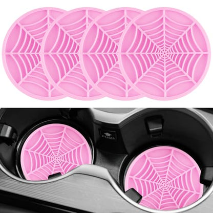 Alpmosn 4PCS Car Cupholder Spider Web Fashion Non-Slip Silicone Car Coasters for Cup Holders, Car Accessories for Men (Pink) - color: Pink