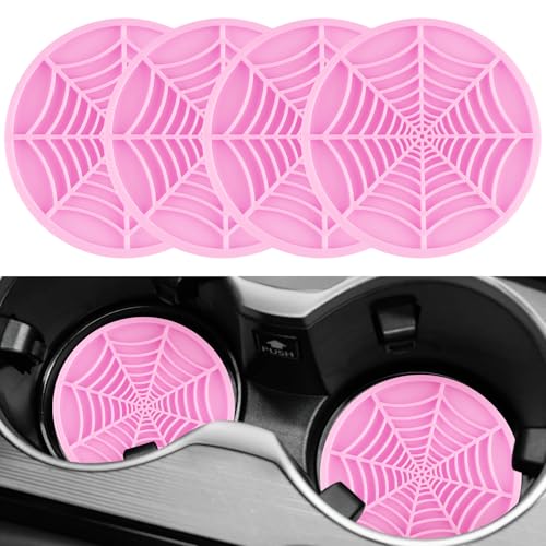 Alpmosn 4PCS Car Cupholder Spider Web Fashion Non-Slip Silicone Car Coasters for Cup Holders, Car Accessories for Men (Pink) - color: Pink
