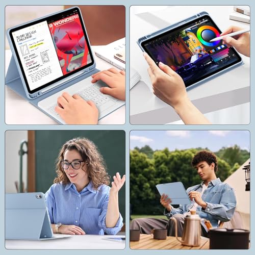 Case with Keyboard for iPad Air 11 Inch M4/M3/M2, Sky Blue | for iPad Air 5th/4th Generation 10.9 Inch, Magnetic Detachable Bluetooth Keyboard Cover with Pencil Holder, Auto Sleep/Wake - color: Sky Blue