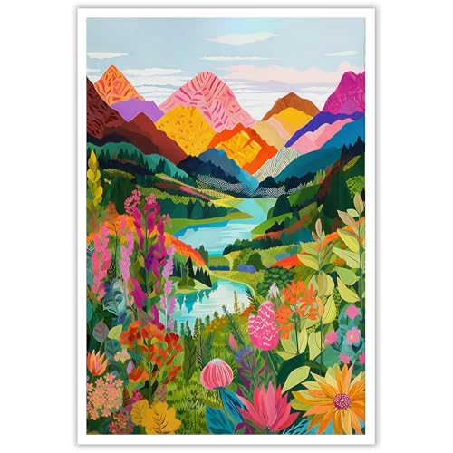 Colorful Abstract Watercolor Wall Art,Aesthetic Landscape Poster,Abstract Mountain Artwork,Scenery Floral Painting,Colorful Mountains Poster Print for Bedroom Living Room Dorm Decor 16x24Inch UnFramed - color: Colorful Mountain-1, size: 24"L x 16"W