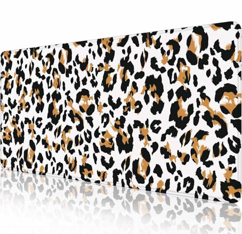 Mouse Pad,Office Desk Mat Large Gaming Keyboard Pad Stitched Edges Washable Smooth Surface Control & Accuracy Extended Computer Mouse Mat (31.5X11.8In)-Leopard Animal Pattern - color: Leopard Animal Pattern, size: 31.5L x 11.8W inches