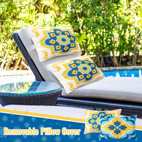 Juexica 2 Pack Chaise Lounge Pillow with Strap Outdoor Waterproof Beach Chair Neck Headrest Pillow Adjustable Elastic Band for Hammock Lumbar Recliner Pillows for Patio Pool Chair(Boho Blue Flower) - style: Boho Blue Flower