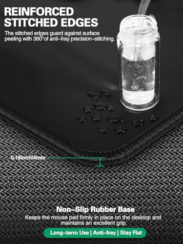 Mouse Pad, Office Desk Mat, Large Gaming Mousepad with Superior Micro-Weave Cloth, XXL Desk Pad with Stitched Edges, Non-Slip, Waterproof Writing Keyboard Pad for Gamer, Laptop, Work & Home - color: No RGB - XXL Black Left