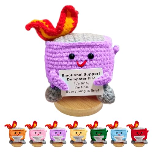 Emotional Support Dumpster Fire - Positive Crochet Birthday Easter Basket Stuffers Essentials Gift for Women Men Girls Coworker Friend, Handmade Knitted Doll for Home Office Accessories Decor (Purple) - color: Purple