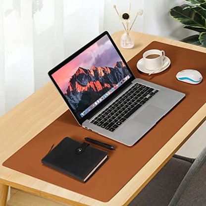 Desk Pad Blotter,Wolaile 36x17 in Large PU Leather Mouse Pad,Waterproof Non-Slip Writing Desktop Protector Mat,Office Desk Accessory,Brown - color: Brown